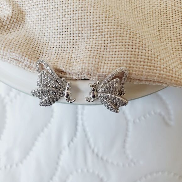 TGI 925 Butterfly Stud Earring Cubic Zirconia CZ Silver Dainty Minimalist - Picture 7 of 11